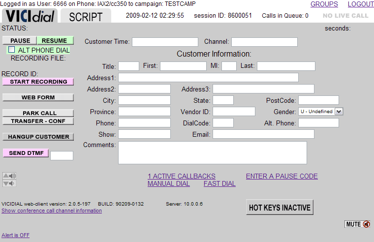 ViciDial agent screen